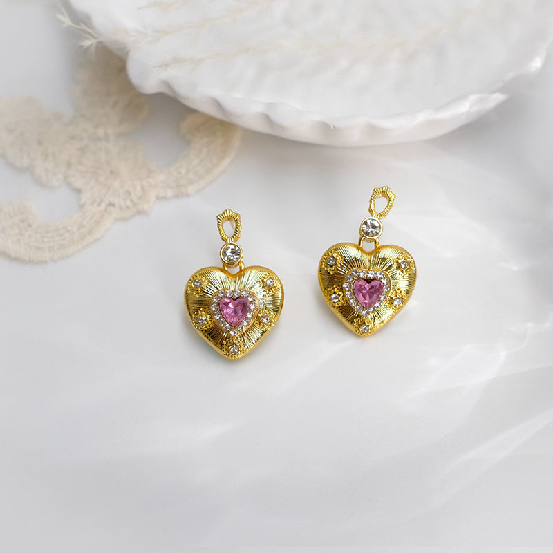 Elegant Gold-Tone Crystal Heart Earrings