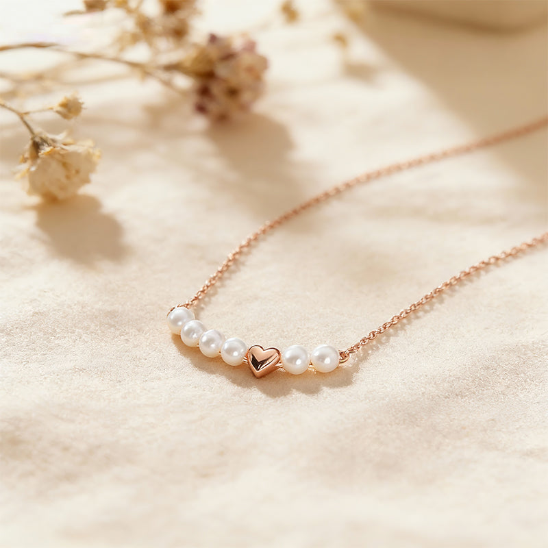 Elegant Rose Gold Pearl Heart Necklace - Dainty Chain, Classic & Chic Everyday Fine Jewelry for Women