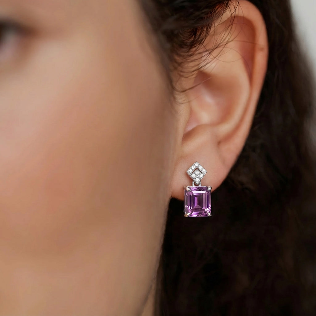 Pendientes colgantes de circonita morada