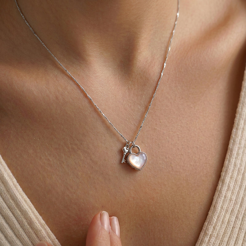 Heart Lock & Key Necklace with Mother of Pearl | Timeless Love Gift for Her