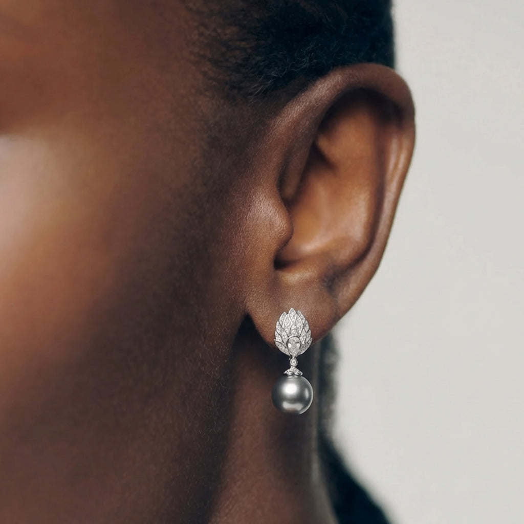 Pearl Leaf Drop Earrings