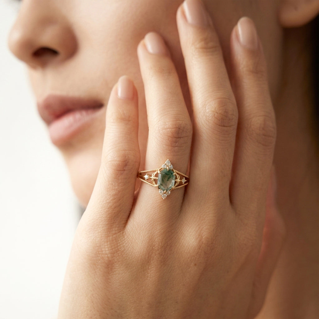 Anillo de ágata verdosa