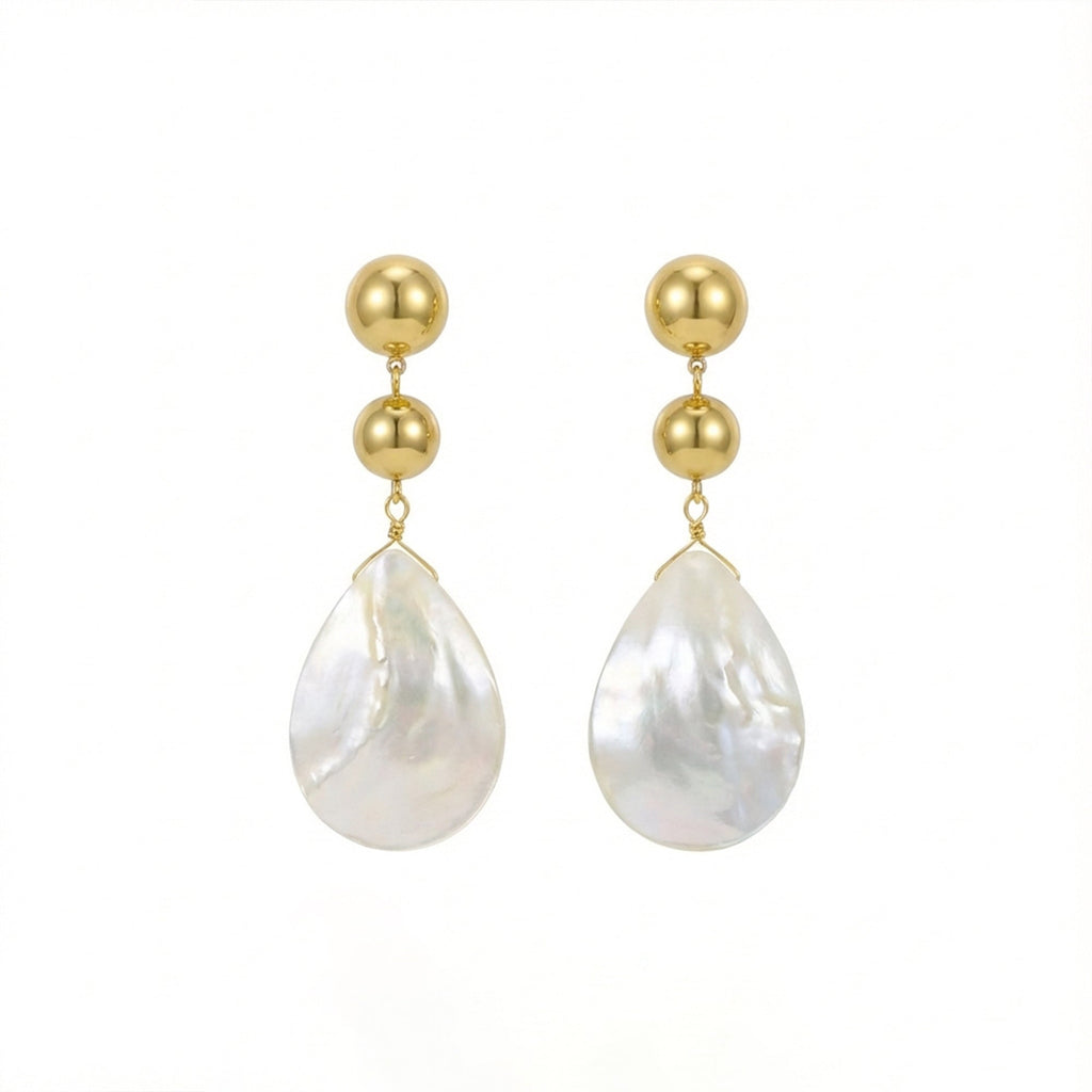Elegant 18K Gold-Plated Ball & Mother-of-Pearl Drop Earrings: Timeless Sophistication!