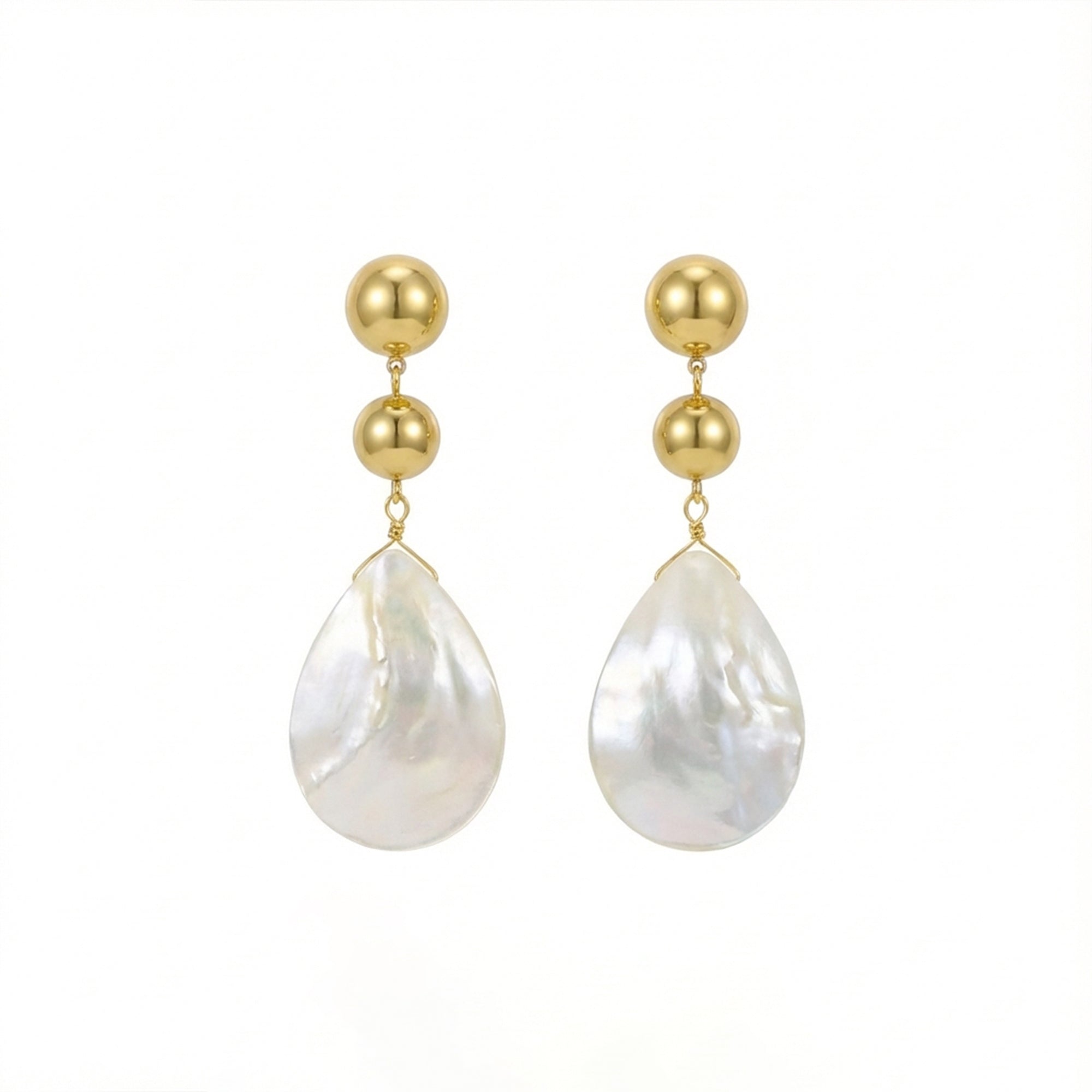 Elegant 18K Gold-Plated Ball & Mother-of-Pearl Drop Earrings: Timeless Sophistication!