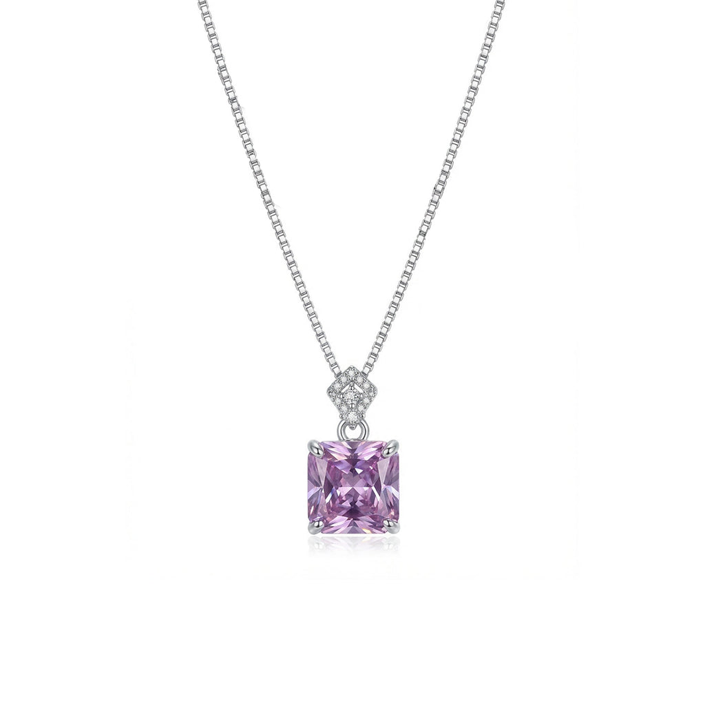 Pink Square Pendant Necklace