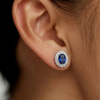 Pendientes de botón ovalados Halo azules