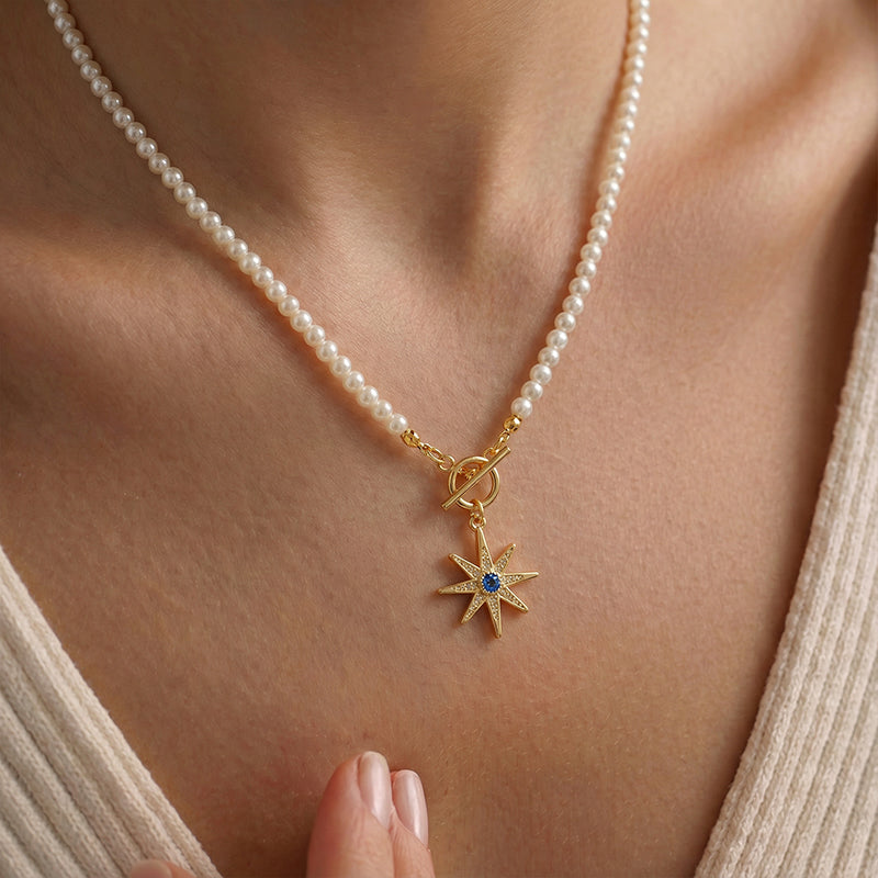 Pearl Chain Star Pendant Necklace