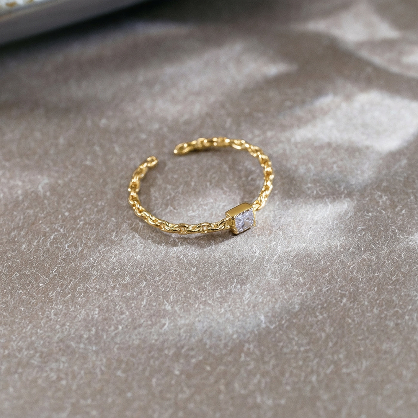 Gold Chain CZ Ring with Square Stone