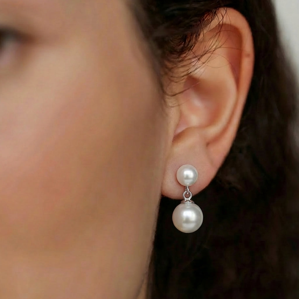 Pendientes de doble perla colgante