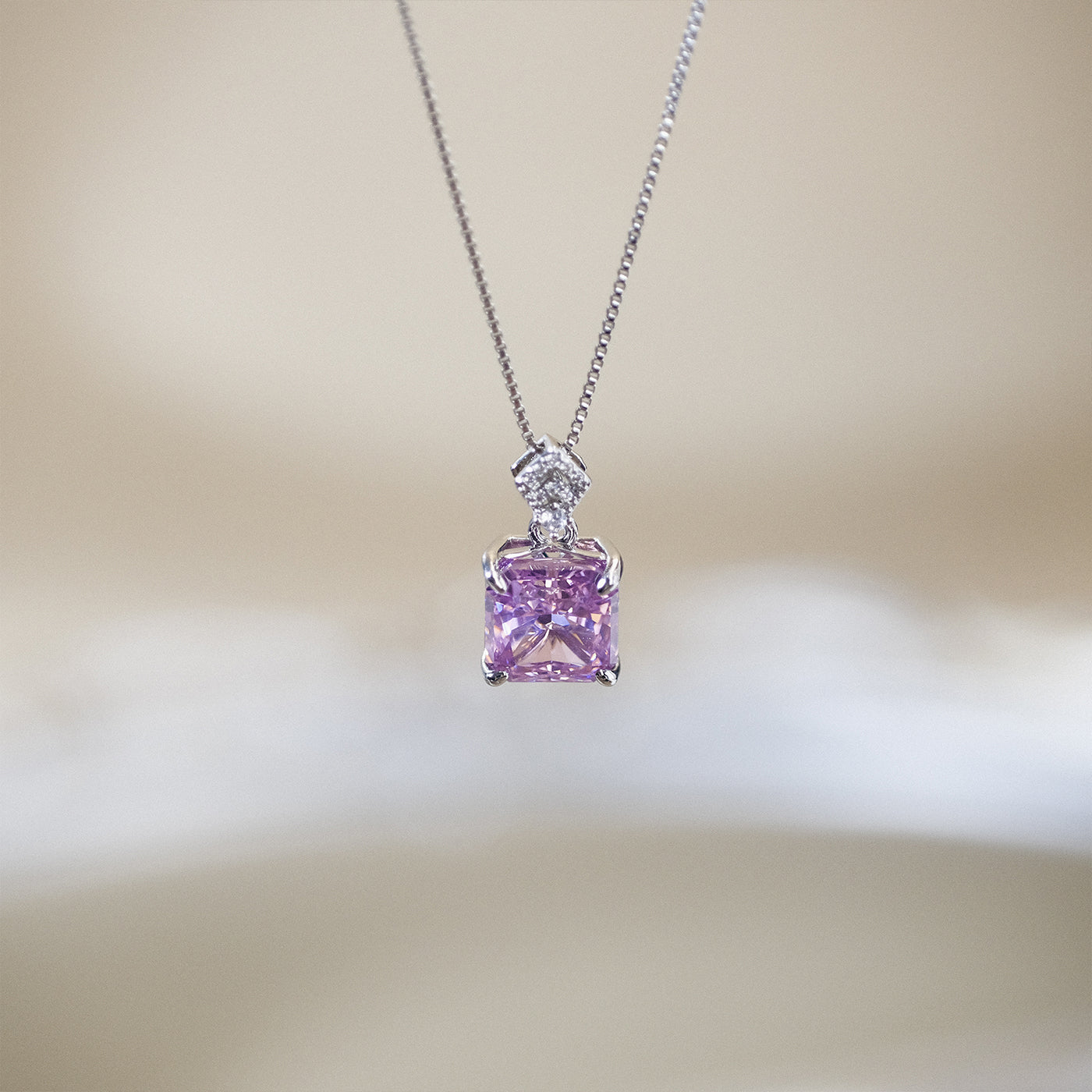 Pink Square Pendant Necklace