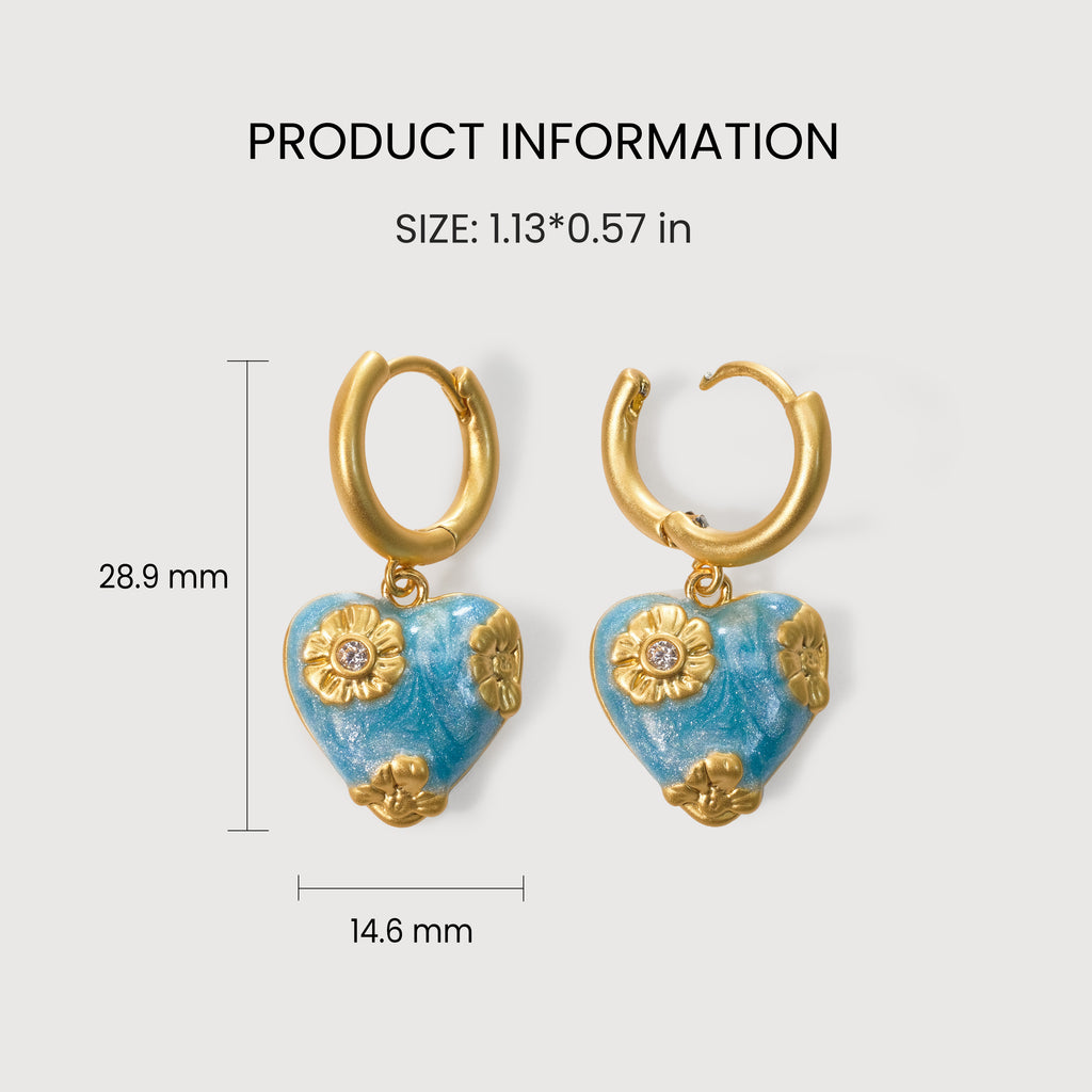 Pendientes de aro con corazón azul