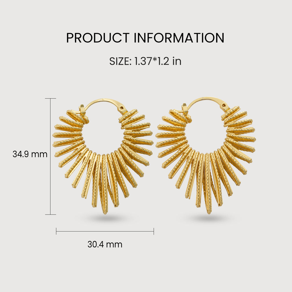 Pendientes de aro con diseño de sol estilo ráfaga dorada