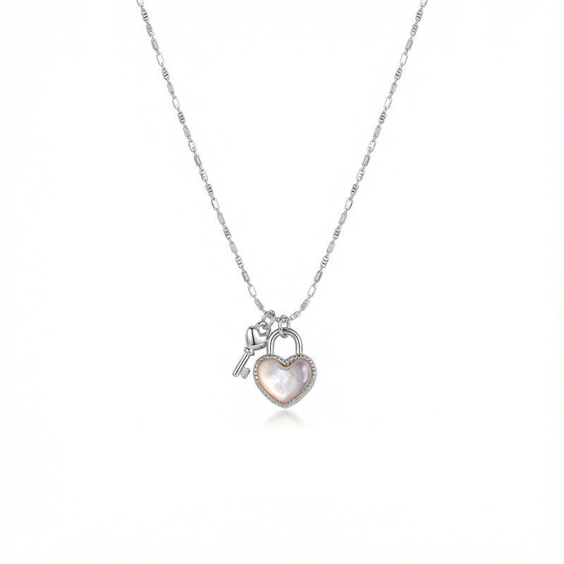Heart Lock & Key Necklace with Mother of Pearl | Timeless Love Gift for Her