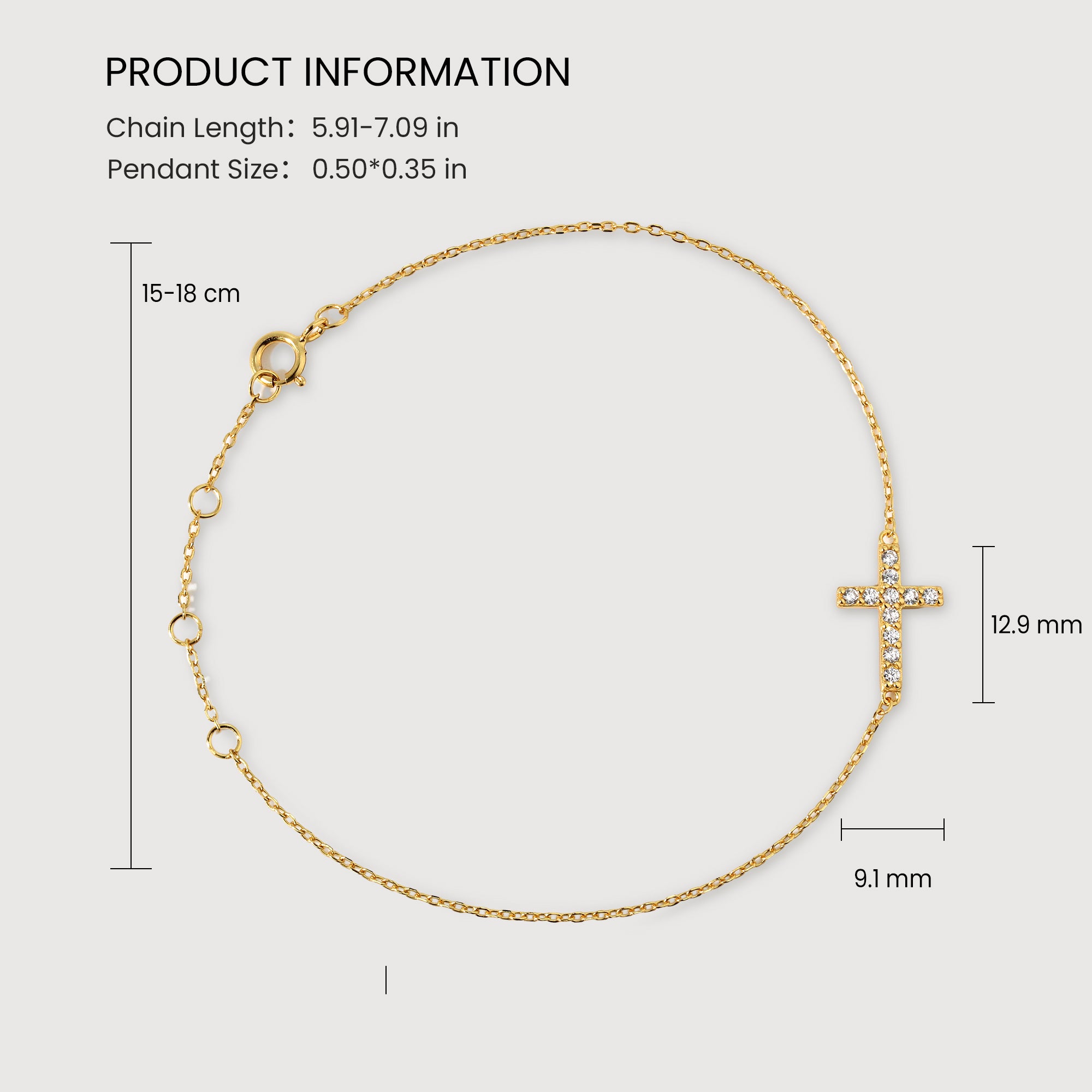 Elegante pulsera de circón con cruz