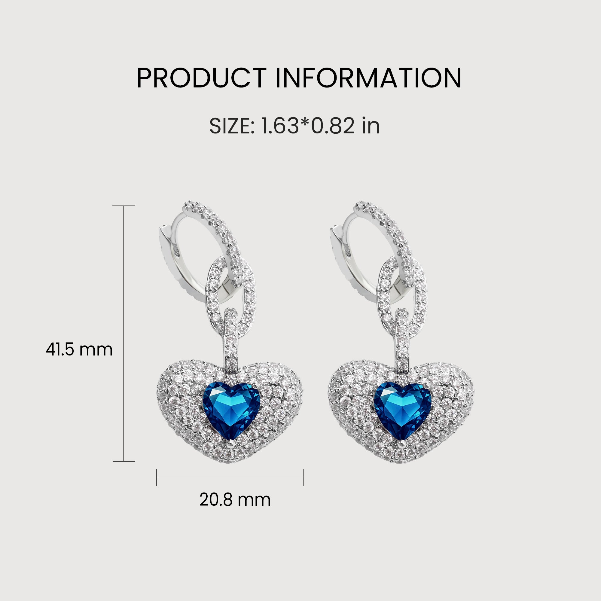 Pendientes de gota de corazón con circonita azul elegante