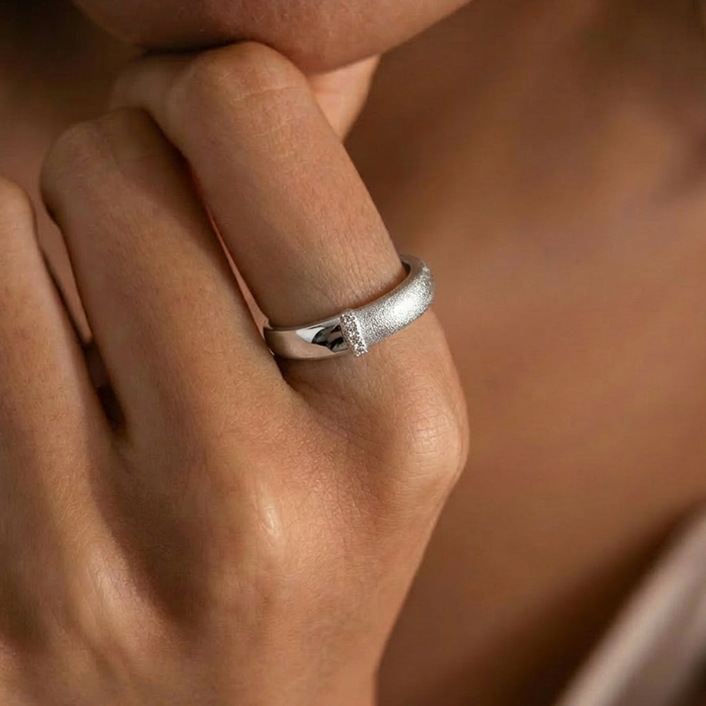 Silver Band Ring with Sparkle