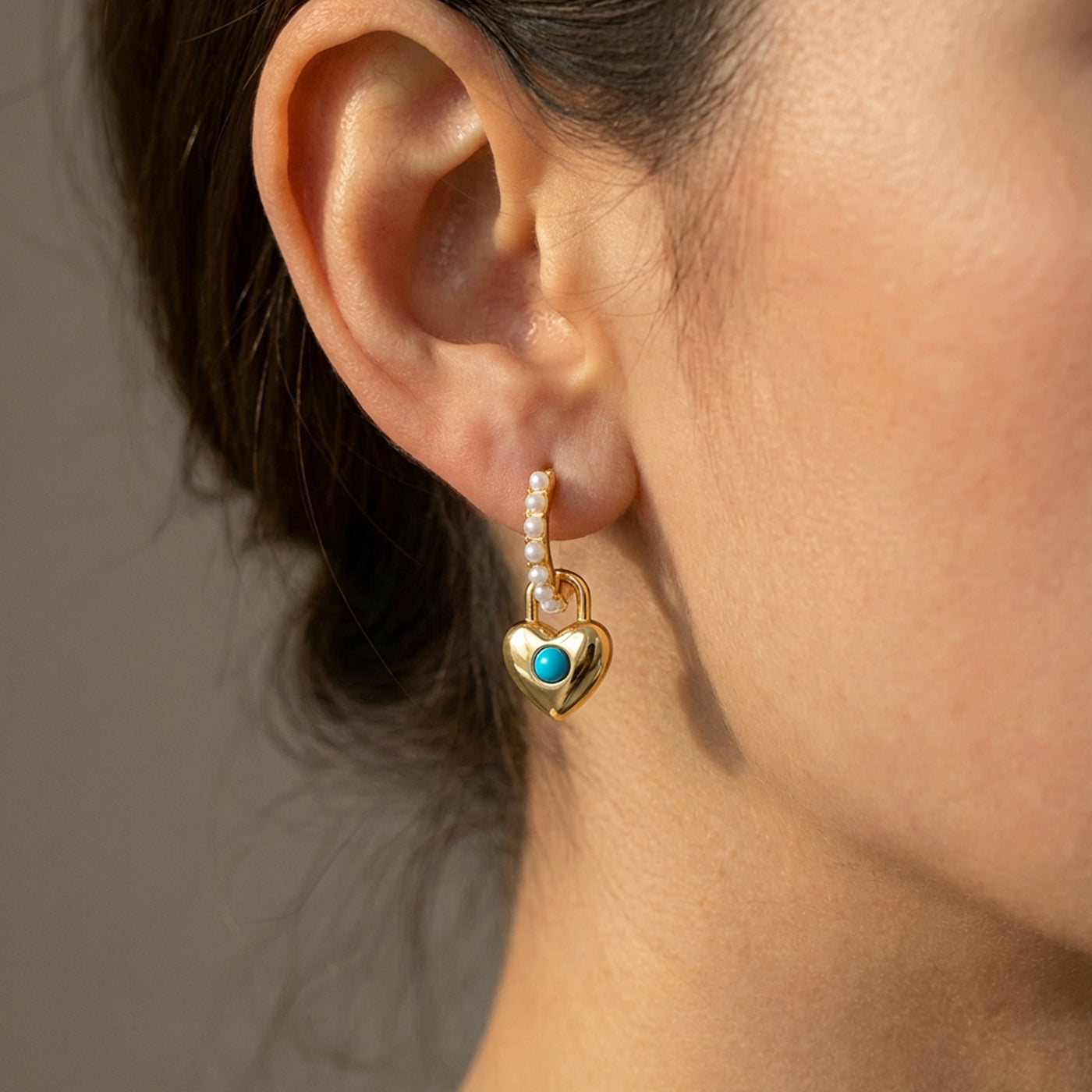 Gold Heart Earrings with Turquoise