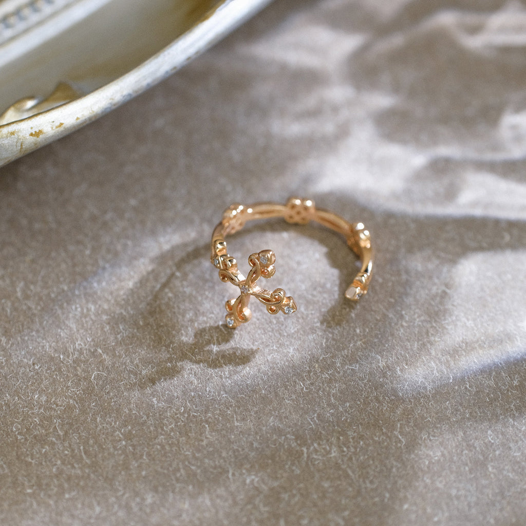Rose Gold Cross Ring with Diamonds