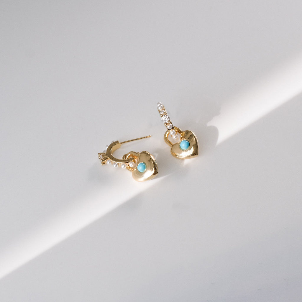 Gold Heart Earrings with Turquoise
