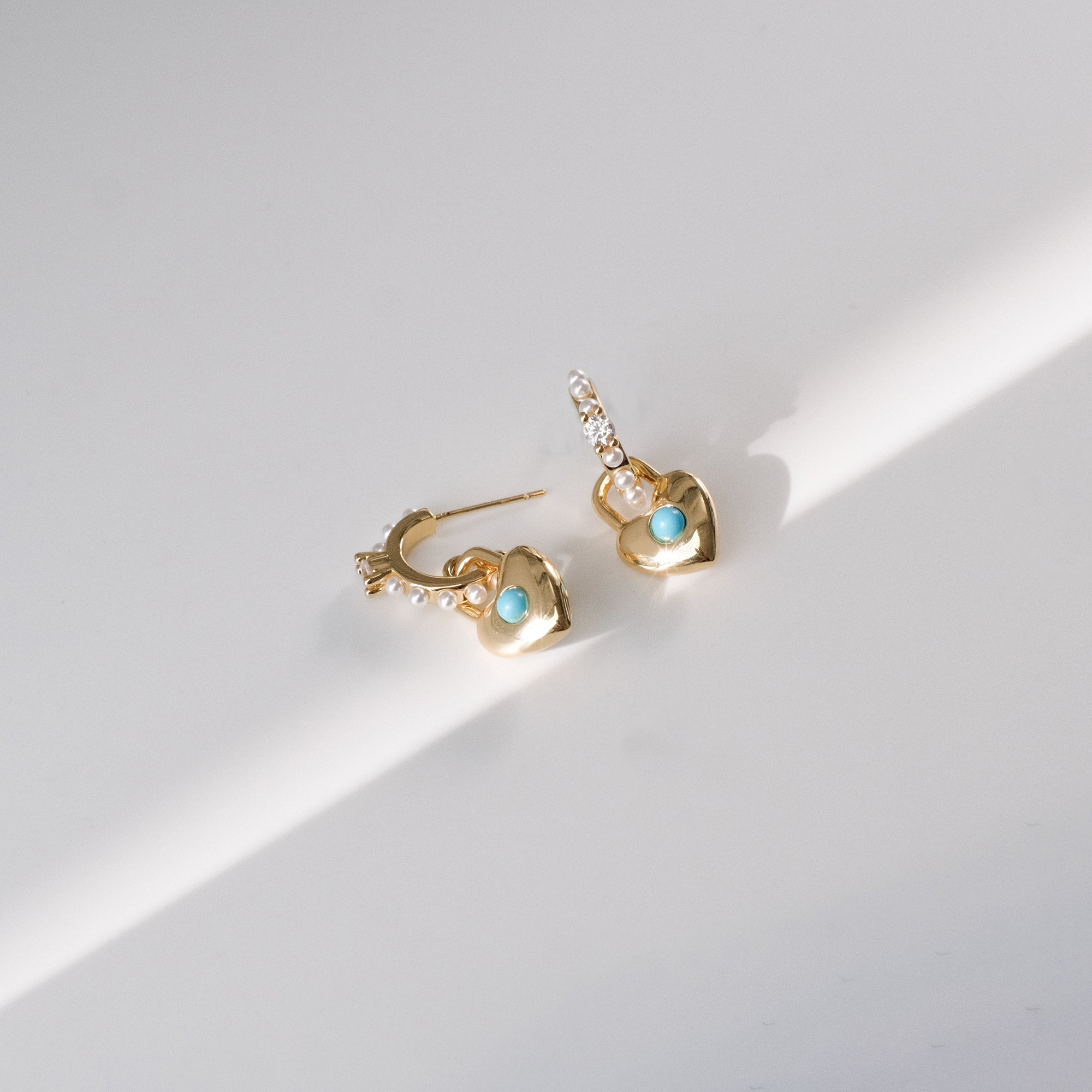Gold Heart Earrings with Turquoise